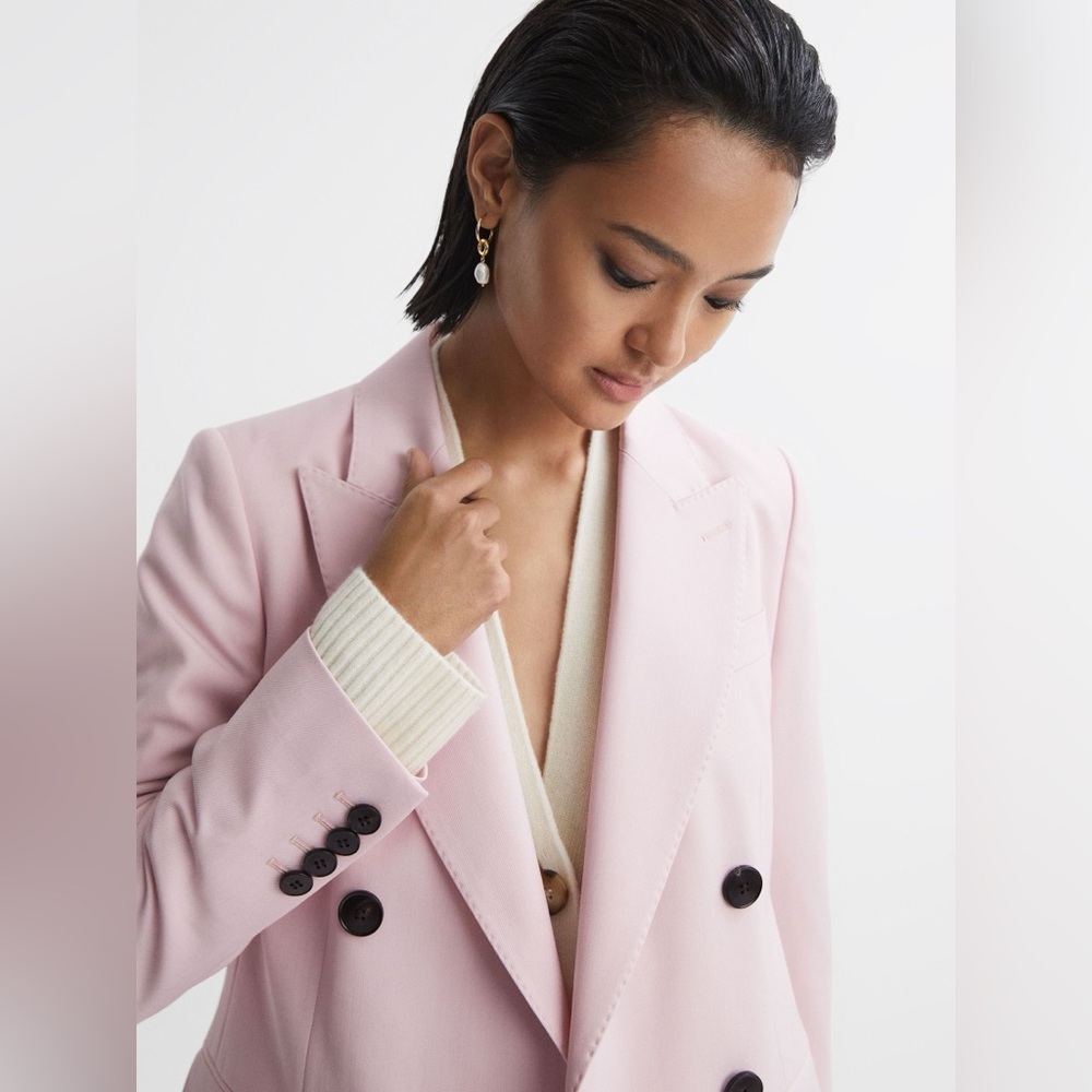 NWT REISS Evelyn Wool Blend Double Breasted Blazer in Pink - Picture 3 of 8